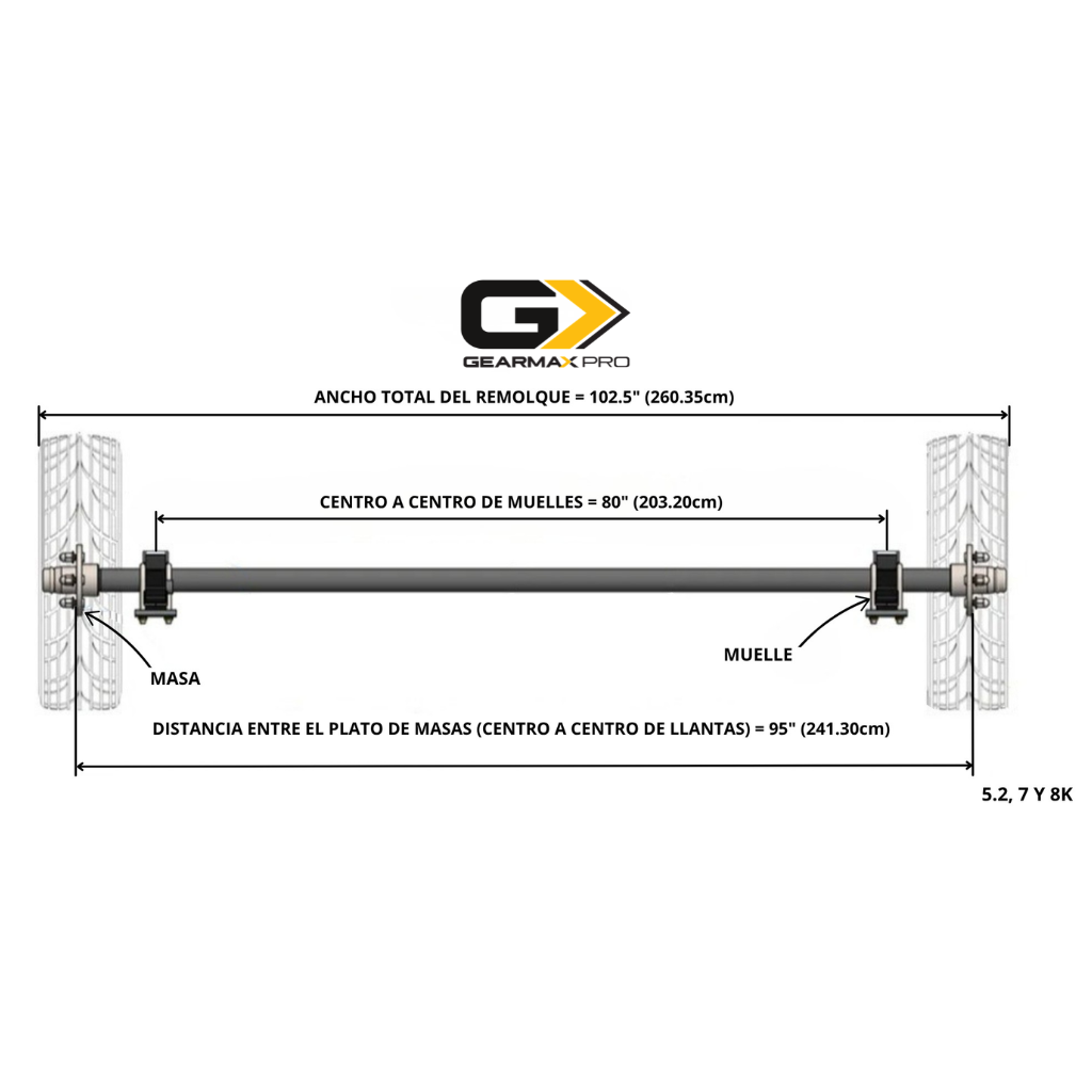 KIT DE EJE DE 7,000 LBS CON KIT DE MUELLES Y FRENOS ELECTRICOS (80"- 95") 