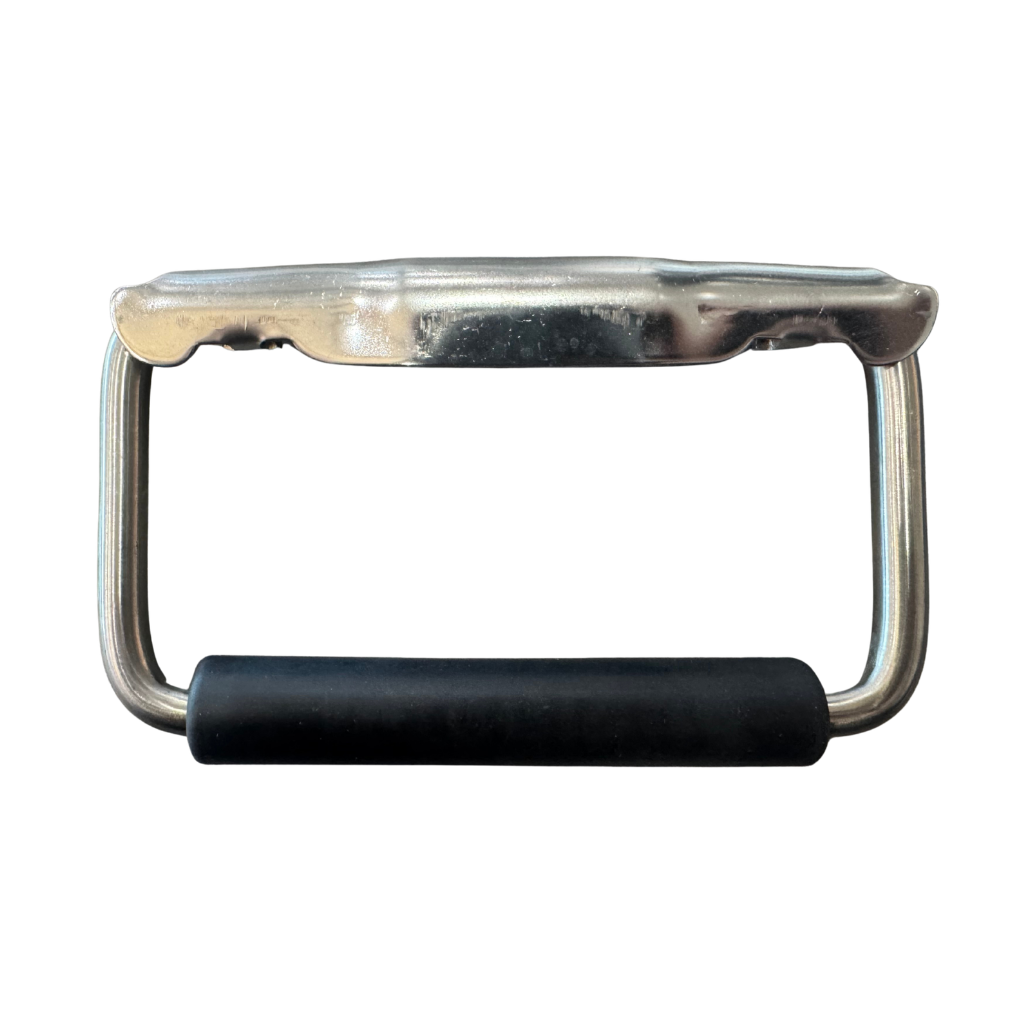 BISAGRA CROMADA (3 PERFORACIONES) CON MANIJA CON HULE NEGRO, 82X131MM