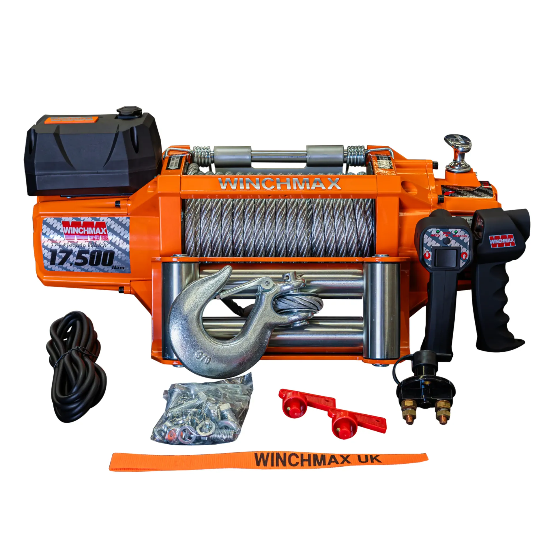 WINCH CON CABLE DE ACERO WICHMAX 65' – 17,500 LBS – 12V – NARANJA – C
