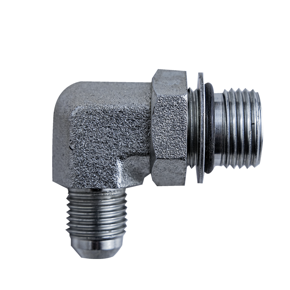 [GXHY-001005] CODO HIDRAULICO 90° – 1/2" ORB MACHO (3/4"-16 SAE-8) Y CONECTOR MACHO JIC 3/8" – ZINCADO