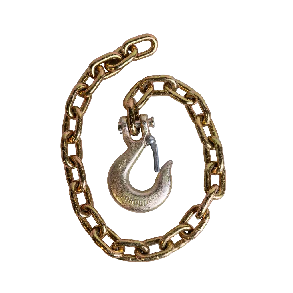 [GXCA-003003] CADENA DE SEGURIDAD GR70 CON GANCHO CLEVIS 3/8" X 36" – MBS 26,400 LB – ZINCADA (GOLD)